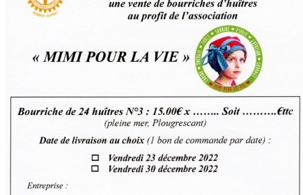 Pendant tout le mois de décembre, nous vendons des huitres au profit de l'association "Mimi pour la vie"